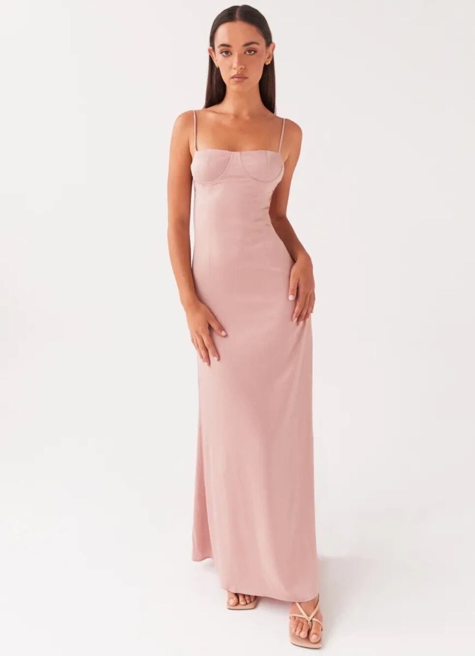 Peppermayo NWT Ella Bustier Maxi Dress Pink Mauve Sz US 4 Strappy Long